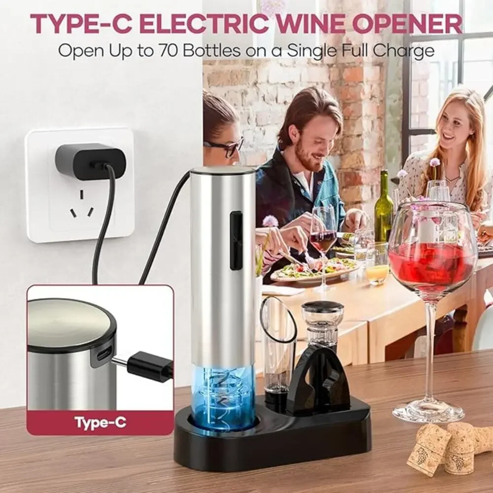 Rechargeable Electric Wine Bottle Openers Set Vacuum Stopper Foil Cutter Pourer